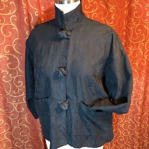 Black Cotton Damask Jacket Mandarin Style